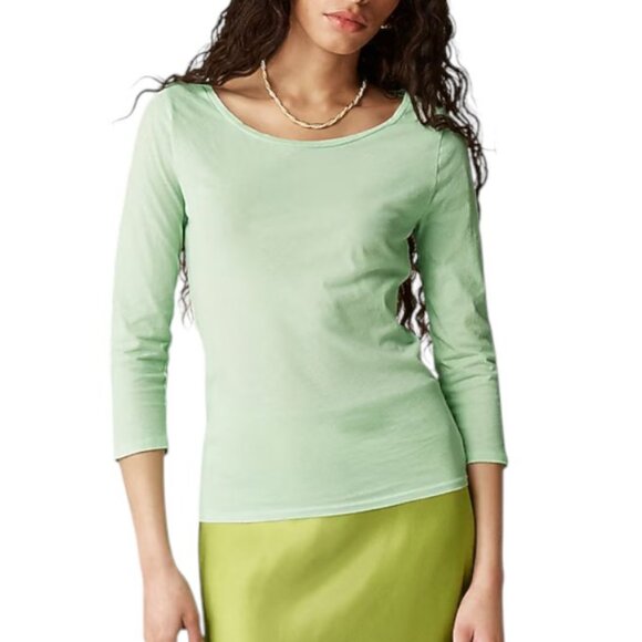 J. Crew Green Feather jersey three-quarter sleeve T-shirt Size Large - Picture 1 of 8